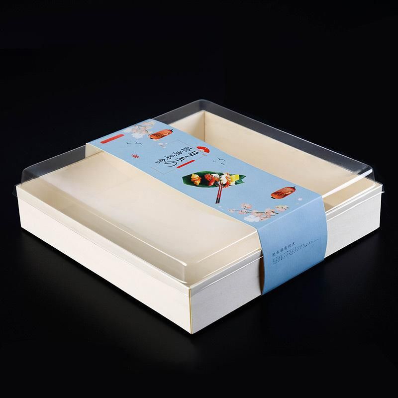 Donuts Sushi Pet Food Package Container Eco Sushi Box Blister Plastic Pet Black Bottom Transparent Cover Sushi Food Container Disposable Wood Packaging