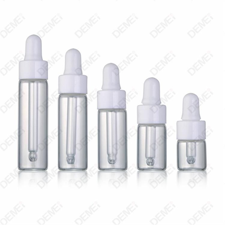 1.5ml-10ml Wholesale Cosmetic Packaging D16mm Mini Sample Straight Round Clear Serum Essential Oil Tube Glass Bottle with 13mm Silver Dropper Cap