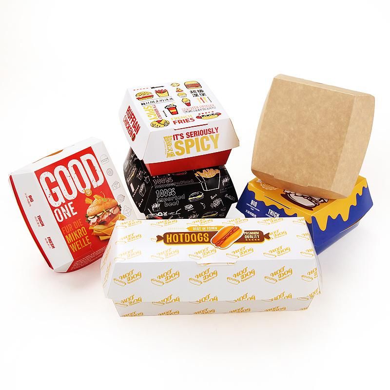 Custom Printed Paper Burger Box Corrugated Hamburg Box Lamilation One Side Craft Burger Package