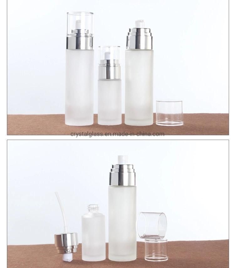 Cosmetic Glass Set Bottle for Lotion and Cream with Silver Caps