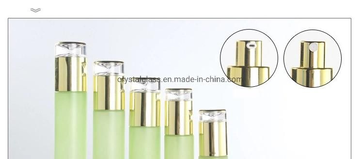 Empty Glass Green Lotion Pump Bottle for Face Cleaner