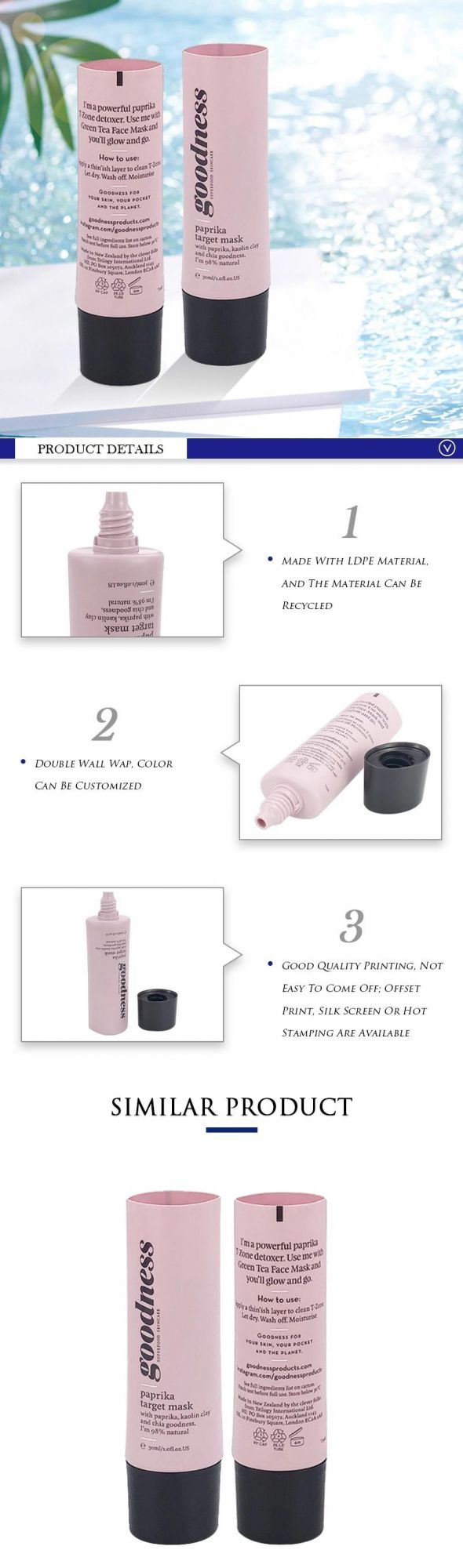 Hot Sale Pink Plastic Skin Care Packaging Cosmetic Oval Nozzle Tube with Black Screw Cover