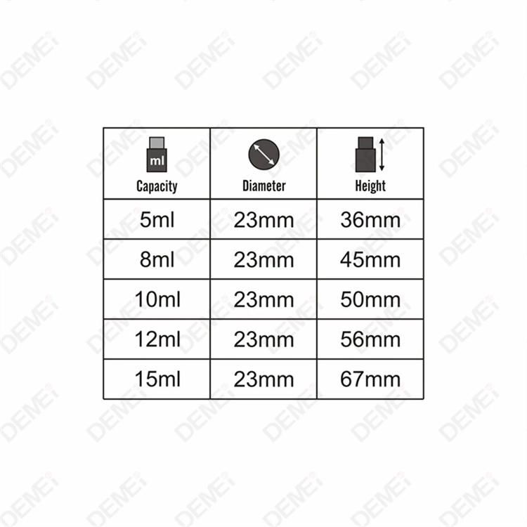 5ml-15ml Wholesale Cosmetic Packaging D23mm Stright Round Clear and Amber Serum Essential Oil Tube Glass Bottle with Gold Aluminum Press Button Dropper Cap