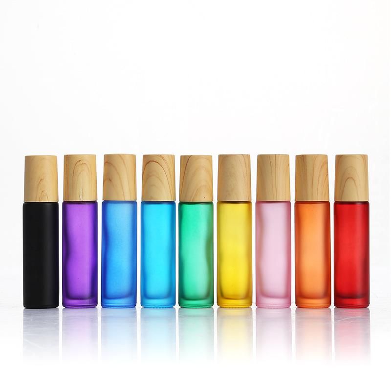 10ml Colorful Empty Glass Roll on Perfume Oil Lip Glass Roll on Bottle with Black Cap Wooden Cap