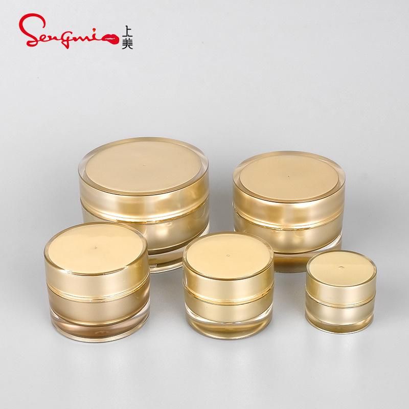 in Stock 5g 10g 15g 20g 30g 50g Low MOQ Plastic Clear Gold Empty Plastic Skin Care Cosmetic Jars Acrylic Cream Container