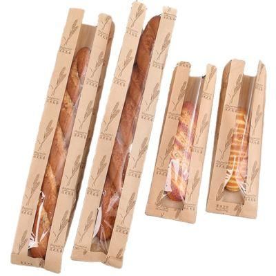 Factory Manufacturer Design Logo Size Bakery Food Printed Kraft Bread Loaf Packing Packaging Paper Bag with Plastic Window