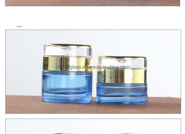 Blue Luxury Cosmetic Glass Bottle Set with Gold Caps