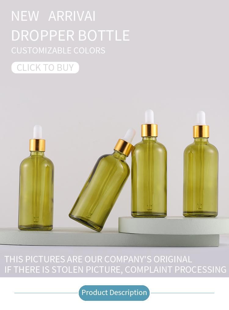 Matte Frosted Green Hair Essential Oil Glass Dropper Bottle Custom 100ml Empty Skin Care Serum Bottle