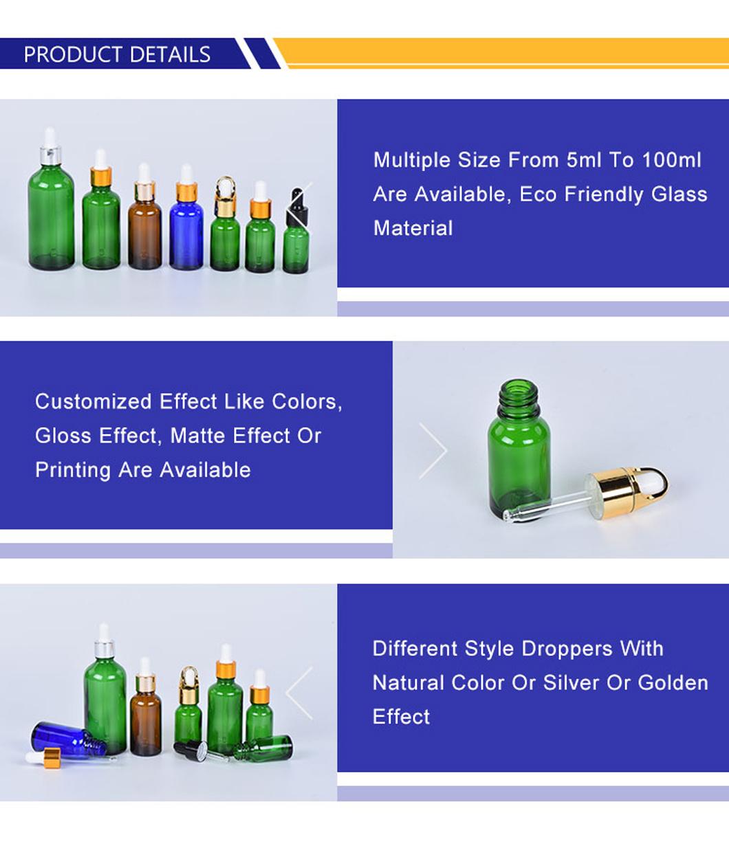 Easy Cleaning Multi-Function OEM/ODM China Skincare Cosmetic Packaging Green Glass Dropper Bottle