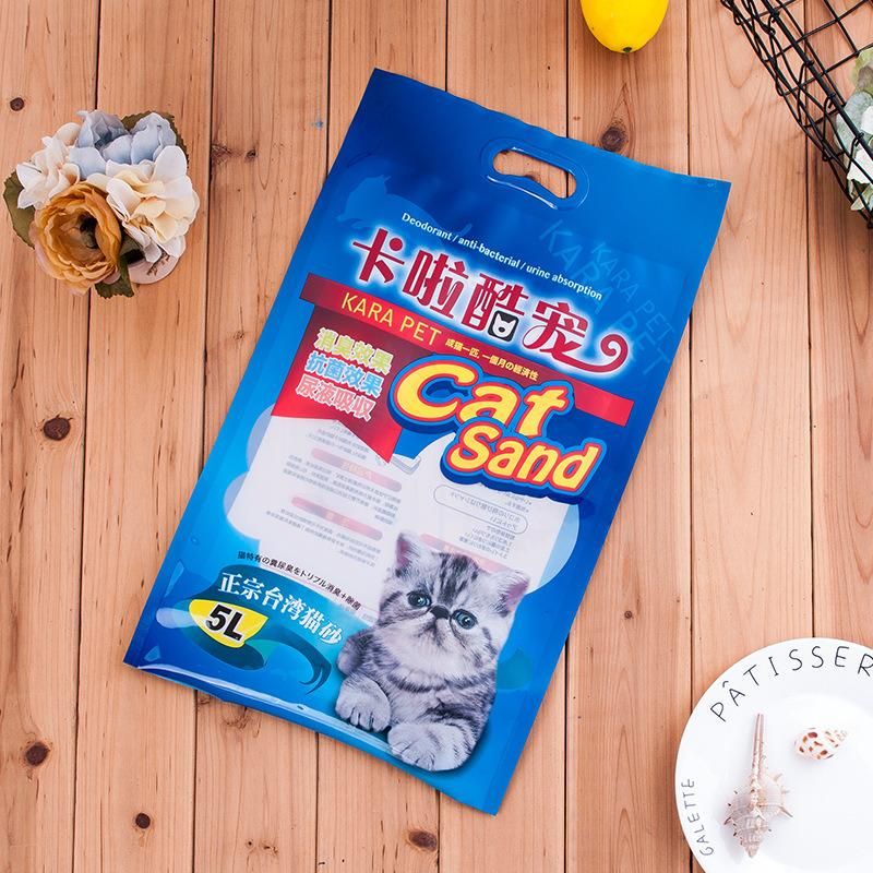 New Design Printed Plastic Stand up Packaging Bag for 20kg 25kg 50kg Cat Litter Handbag