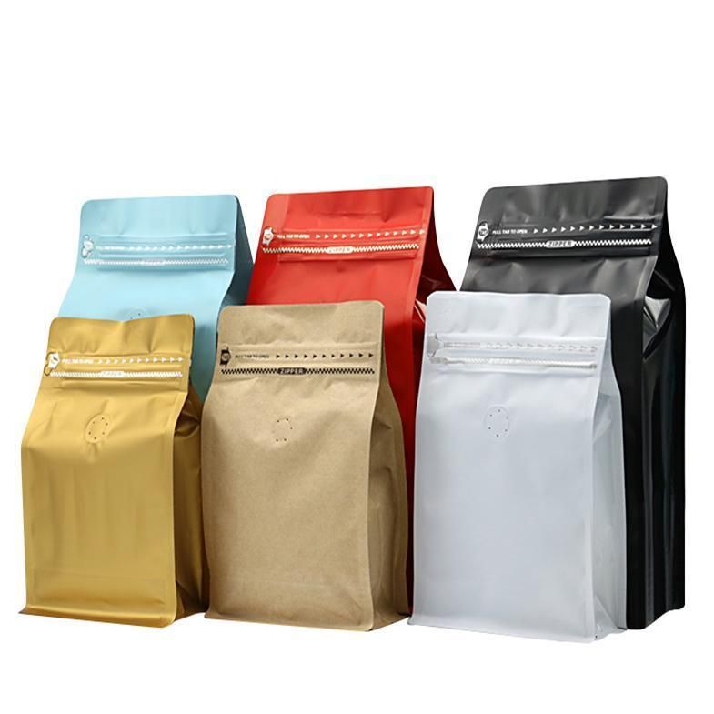 Custom Printed Flat Bottom Coffee Packaging Bag with Valve and Zipper