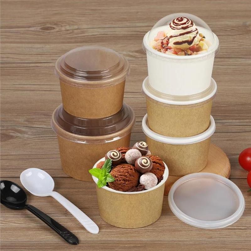 Freezer Containers and to Go Cups Durable Heavy Duty Pint Ice Cream Kraft Paper Soup Bowl with Lid