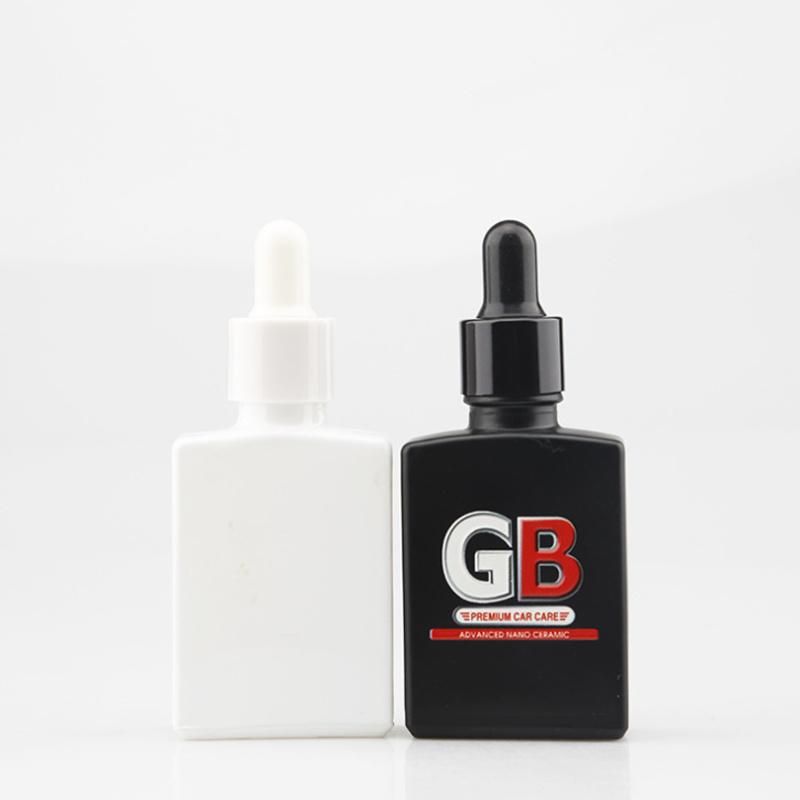 Square White 30ml Empty Essential Serum Flat Shoulder Frosted Black Glass Bottles with Dropper for Hair Beard Oil