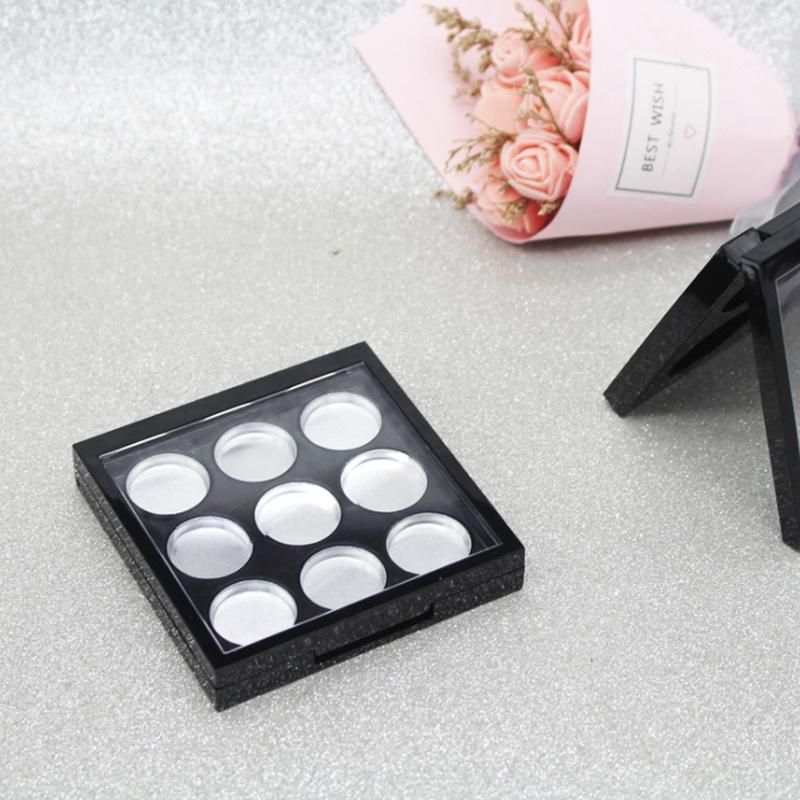 9 Pan Black Compact Custom Design Square Eyeshadow Packaging Palette Case Custom Logo Accepted with Mirror