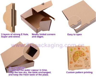 Customized Brown and White Flexo Printing B/E Flute Pizza Box