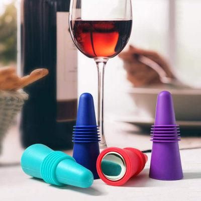 Manufacturer Premium Reusable Colorful Airtight Silicone Stainless Steel Wine Stopper Beverage Bottle Cover for Sale