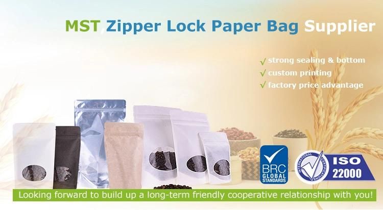 Custom Printed Biodegradable and Compostable PLA Zipper Food Packaging Pouch Kraft Paper Bag for Coffee Tea