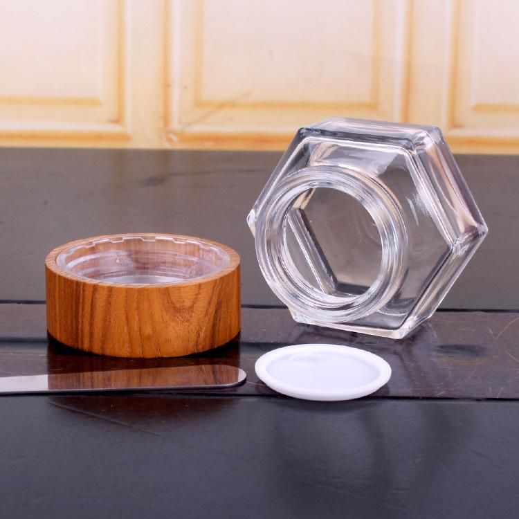 50g Hexagonal Glass Jar for Facial Collagen Mask Face Cream Cosmetic Jar with Bamboo Lid