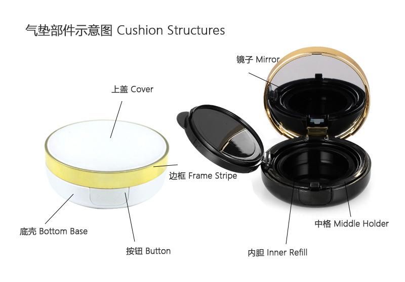 Hot Sale Indonesia Korean Empty Round Empty Bb Cream Air Cushion Case with Mirror in Stock for Liquid Foundation