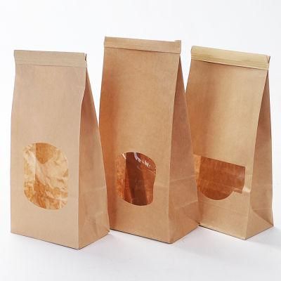 Custom Logo Tin Tie Tab Lock Brown Windows Bags Clear Pouches Paperbag Kraft Paper Bag with Window