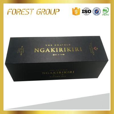 Cool Black Gift Hard Carton Wine Box with Gold Stamp