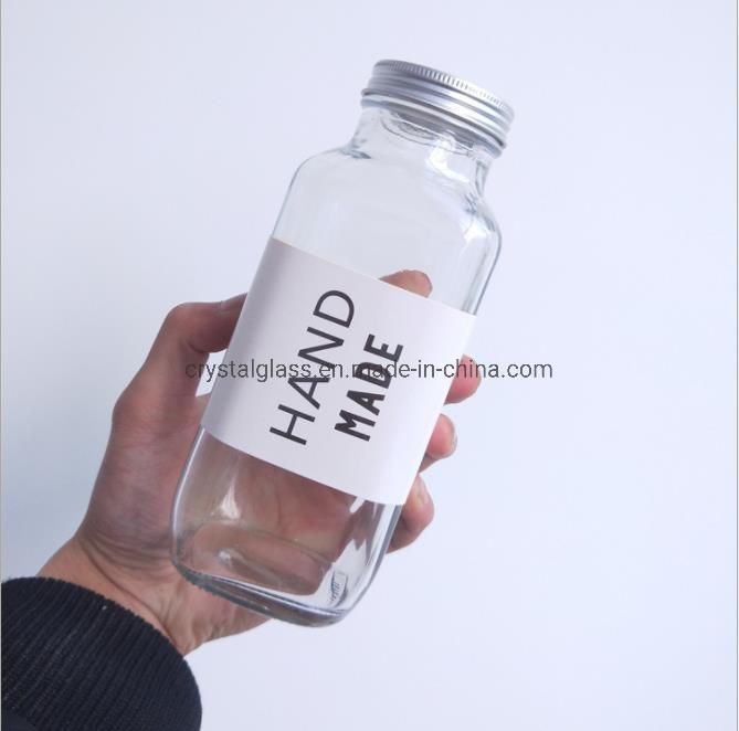 250ml 8oz Square Shape Glass Fresh Milk Beverage Soda Water Drink Bottle with Screw Lid Customized Logo