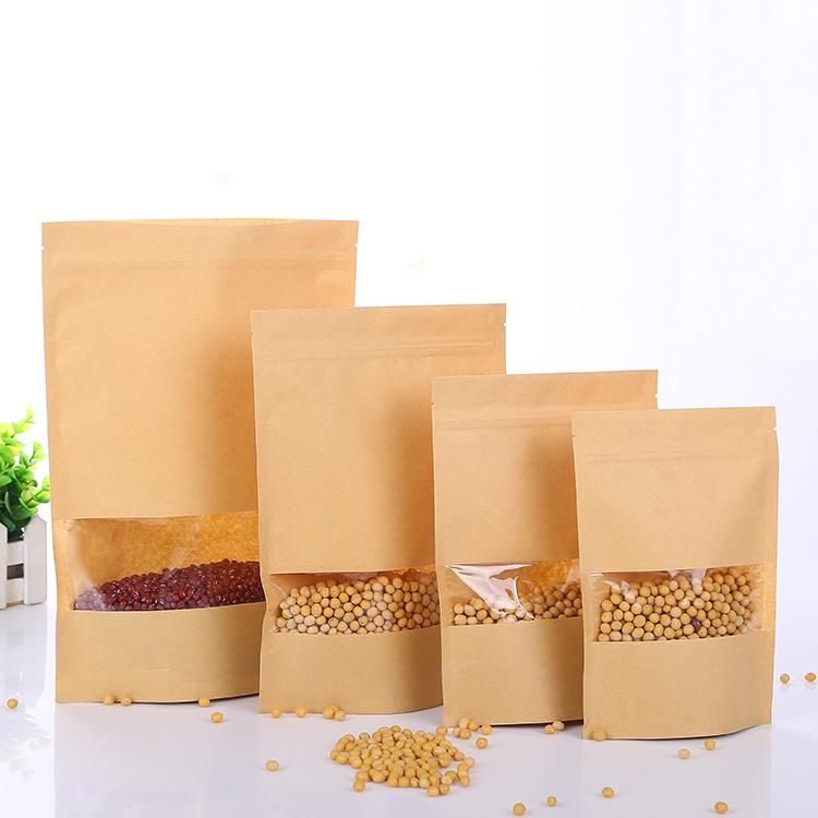 Stand up Black/White/Brown Kraft Paper Zipper Bag for Food with Window