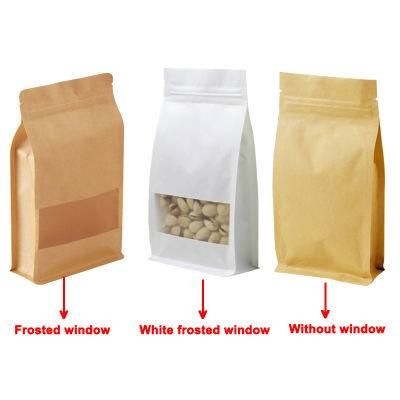 Eco Friendly Resealable Laminated Brown Kraft Paper Packing Food Bag Zip Lock Stand up Pouch Kraft Bag with Window