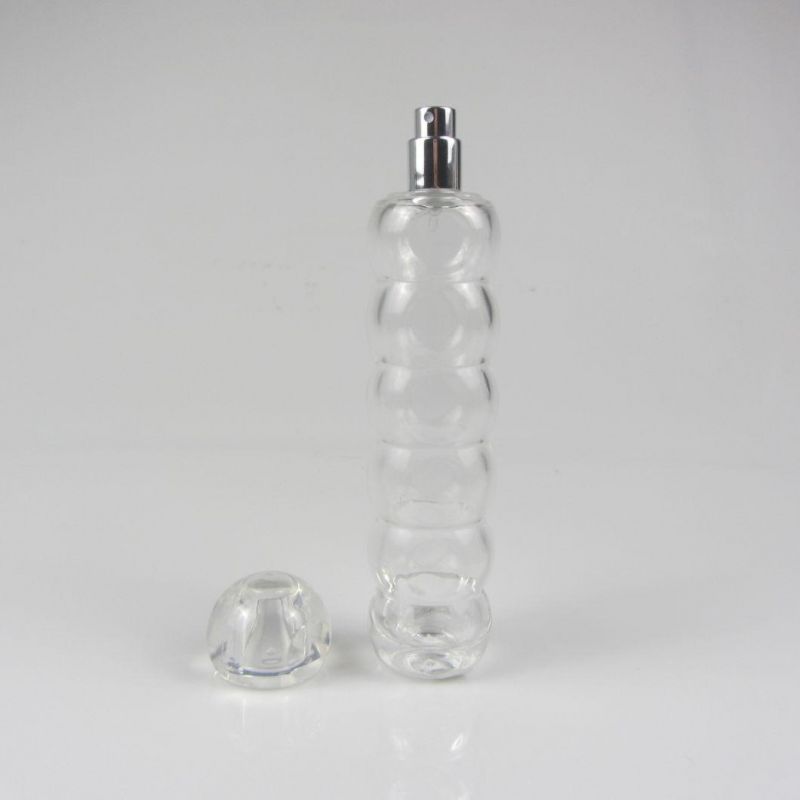 Clear Transparent Glass Perfume Bottle with Silver Spray Pump Cap