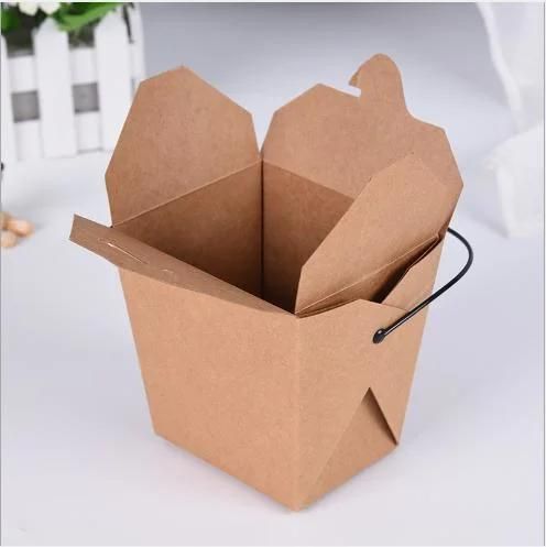 Custom Kraft Noodle Box with Hand Disposable Takeaway Packaging Donut Lunch Fruit Hamburger Camarone Salad Fried Chicken Bentopaper Meal Wholesale Be Portable