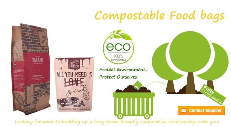 Wholesale Biodegradable Zipper Brown Kraft Paper Bags Tea/Food Packaging Stand up Paper Ziplock Bag