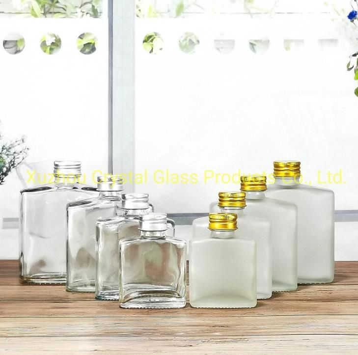 100ml 200ml 250ml Glass Bottle for Cold Coffee Bottle Milk Tea Juice with Aluminum Cover Flat Square Wine Bottle