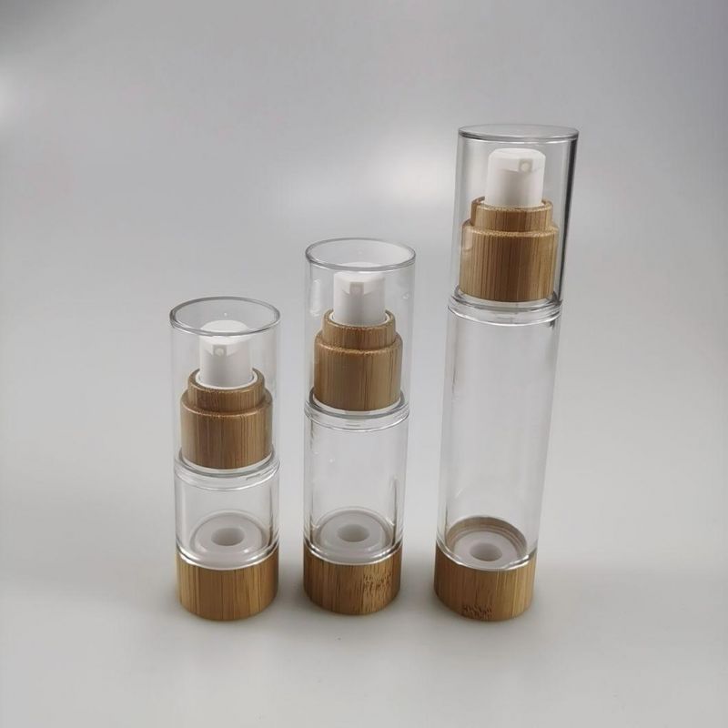 Empty Bamboo Cosmetic Packaging Plastic Bottle with Bamboo Cap