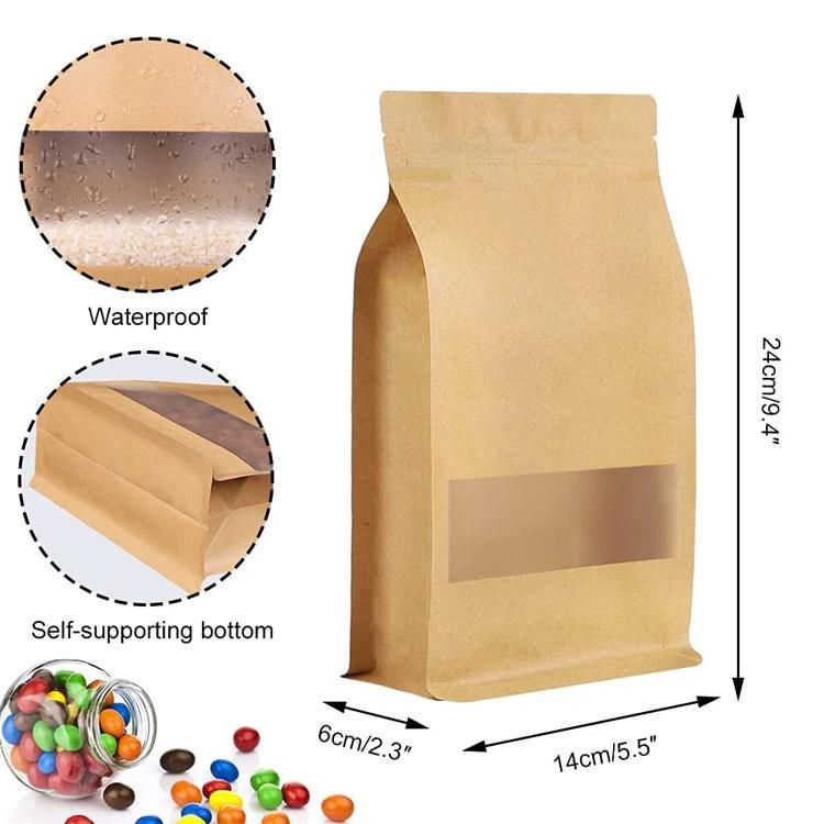 High Quality Flat Bottom Reusable Food Packaging Pouch Stand up Zip Lock Kraft Paper Chocolate Bags