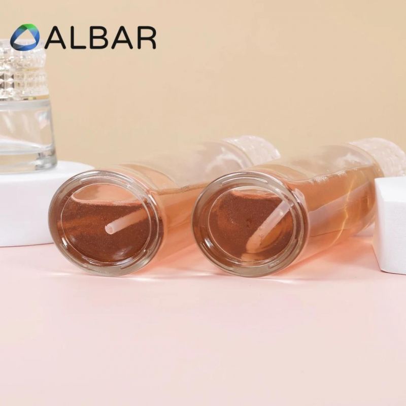 Flat Shoulder Light Gold Rose Gold Set Cosmetics Bottles in Clear or Frosted with Press Pump