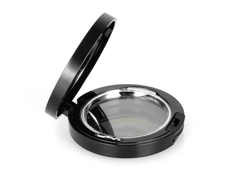 Low Price Black Unique Shape Cosmetic Container Round Empty Plastic Compact Powder Case with Mirror