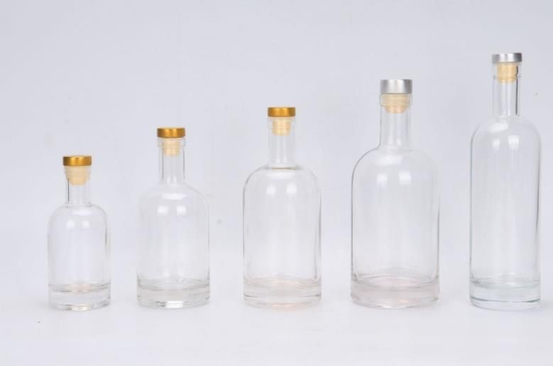 200ml 375ml 500ml 750ml 1000ml Nordic Heavy Base Glass Liquor Bottle with Cork Lid