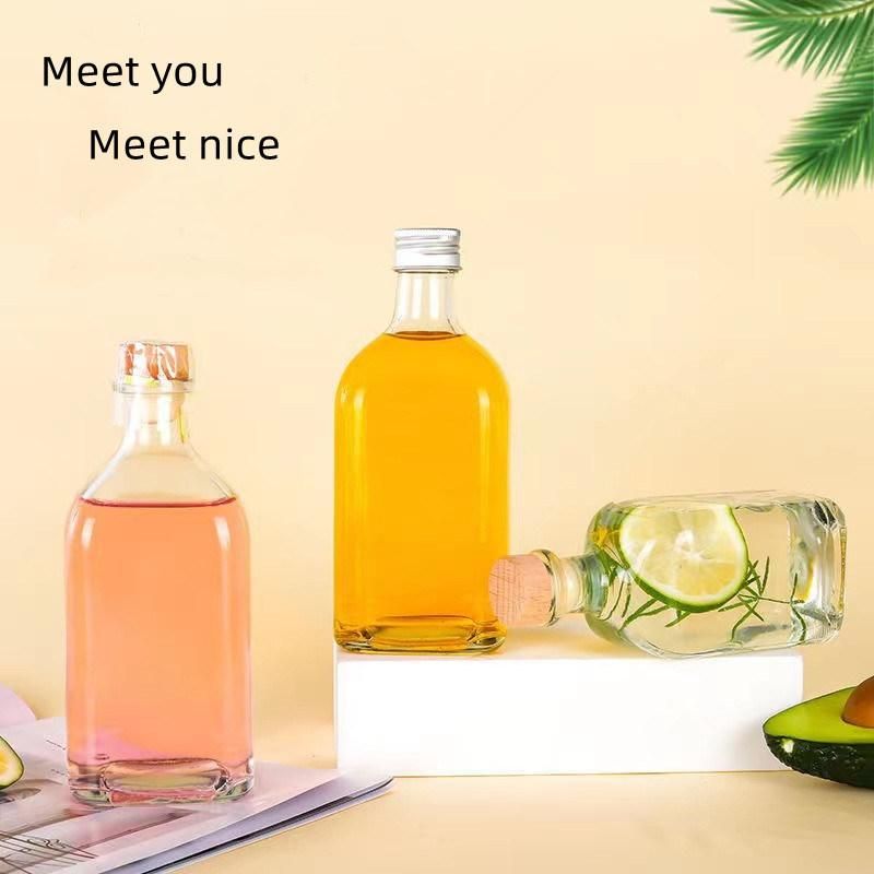 250ml 375ml 500ml Hot Sale Clear Square Glass Bottle with Rubber Stopper for Juice Water Milk Beverage Drinking