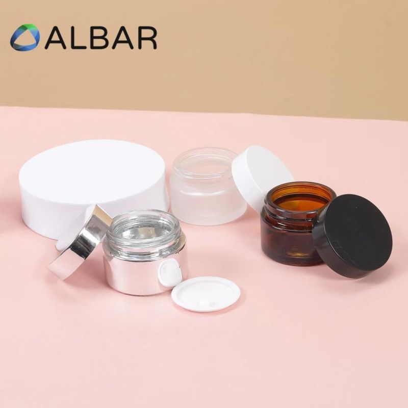 Black Caps Amber Glass Jars for Body Care and Skin Care with Lids Cover