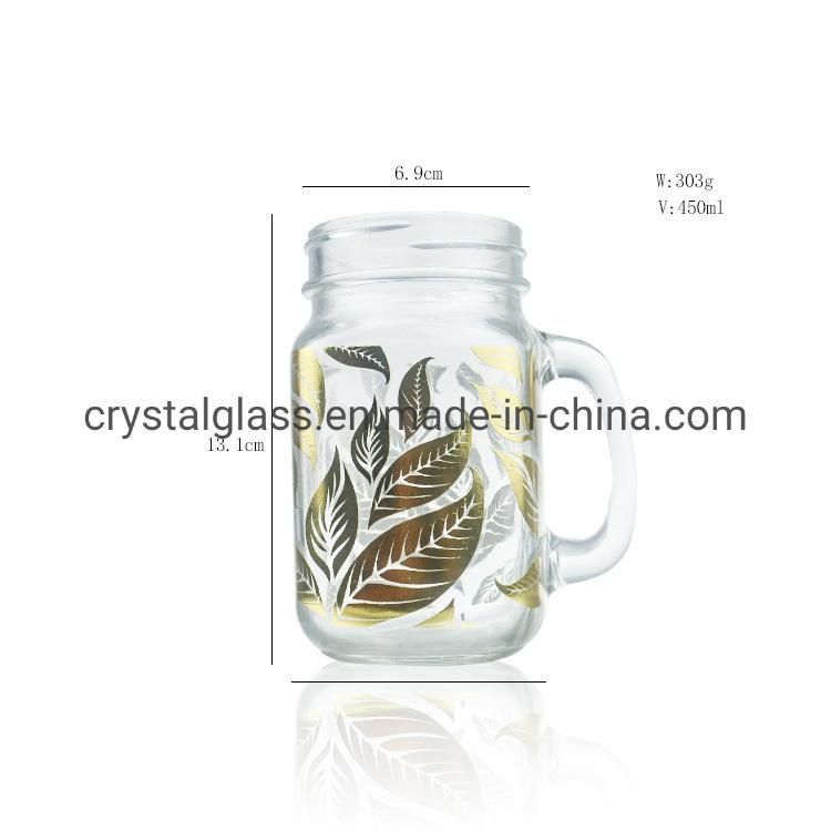 Cutomized Shapeed Colored Glass Drinking Beverage Bottle Mason Jar with Handle