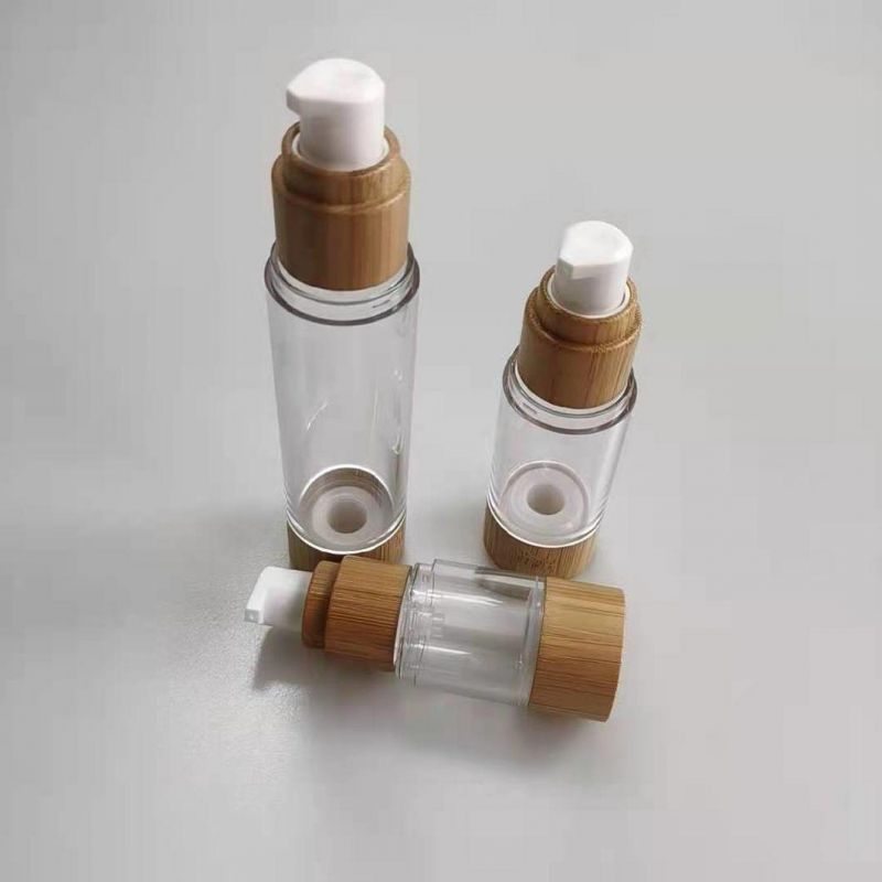 Bamboo Packaging Cosmetic Pump Airless Bottle Bamboo Cap