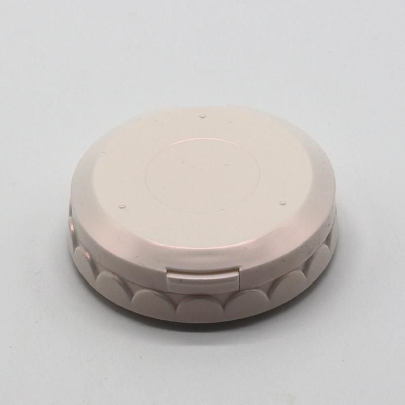 Empty Beautiful White Round Plastic Compact Pressed Powder Case with Mirror Custom Blush Container