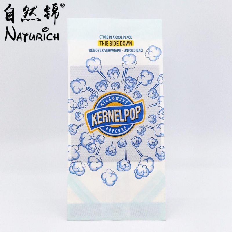 Custom Printing Food Grade Flat Bottom Kraft Paper Reusable Microwave Popcorn Bags for Sale