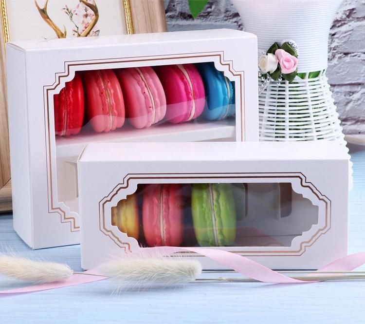 Wholesale Customization White Cookie Package Box with Grid for 5 Macarons or Biscuits Candies Cookies Container Macaron with Clear Window Cardboard Tray Packing