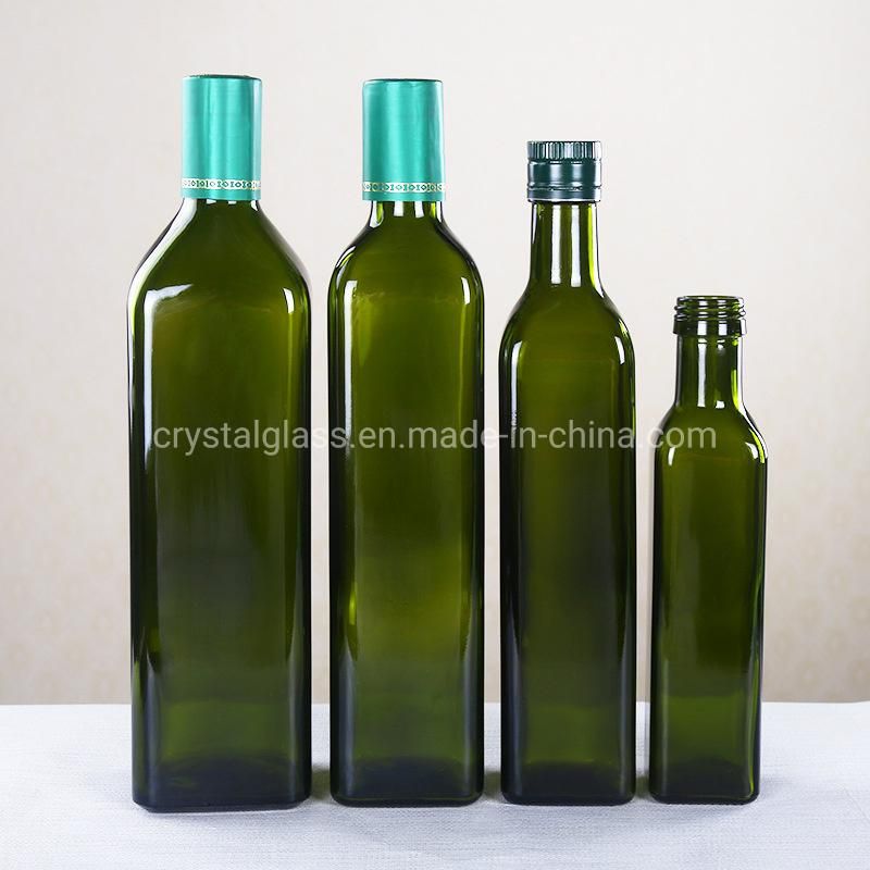 500ml Dark Green Square Olive Oil Bottle Dispenser with Stainless Steel Flip