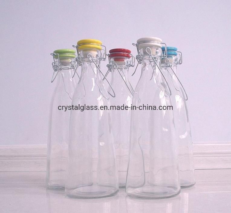 1L Cone Shape Glass Liquor or Juice Bottle with Ceramic Swing Top/Clip Top Glass Bottle