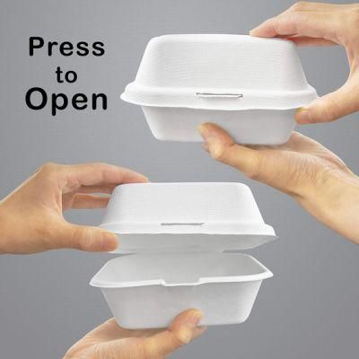 Biodegradable Sugarcane Bagasse Clamshell Box for Food Burger Sandwich Cake Bento