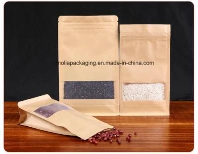 Waterproof Heat Seal Flat Bottom Stand up Pouch Kraft Paper Bag with Matt Window