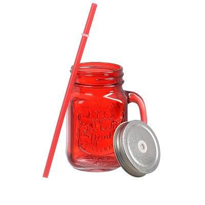 Colored Glass 16oz Mugs Jar with Handles 500ml Mason Drinking Jar