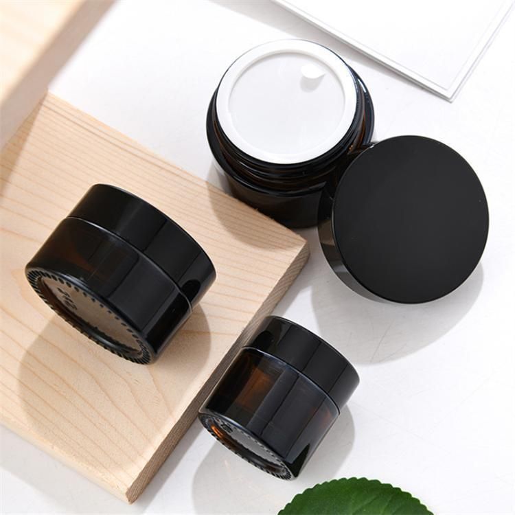 50ml 60ml 100ml Empty Amber Cosmetic Cream Jar with Black Lid Wholesale